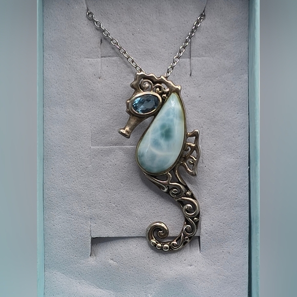 Blue Larimar Sterling Silver "Seahorse" Pendant With Chain 4 Available Per One - Picture 3 of 7